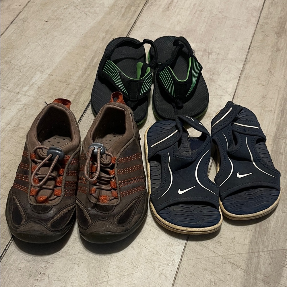 Nike Sandals, LL Bean Sneakers, and Black & Green Sandals - kids 7/8